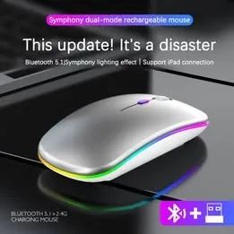 Mouse sem fio Bluetooth e 2.4GHz Dual Modos Recarregável RGB Ergonômico preto