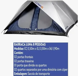 Barraca de Camping MOR Luna - 8 pessoas - Quase nova!