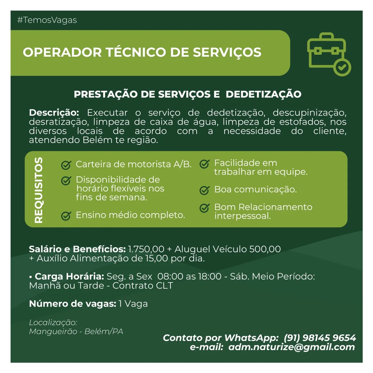 OPERADOR TECNICO COM OU SEM EXPERIÊNCIA 