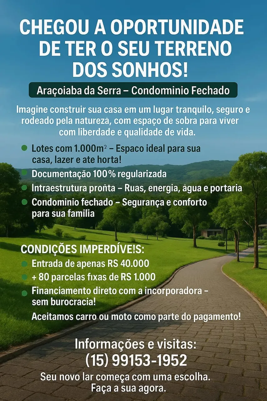LOTES EM CONDOMINIO FECHADO PRÓXIMO A SOROCABA