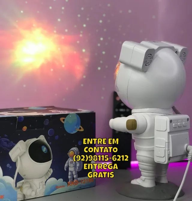 Projetor Astronauta Luminária Com Controle e Bluetooth 
