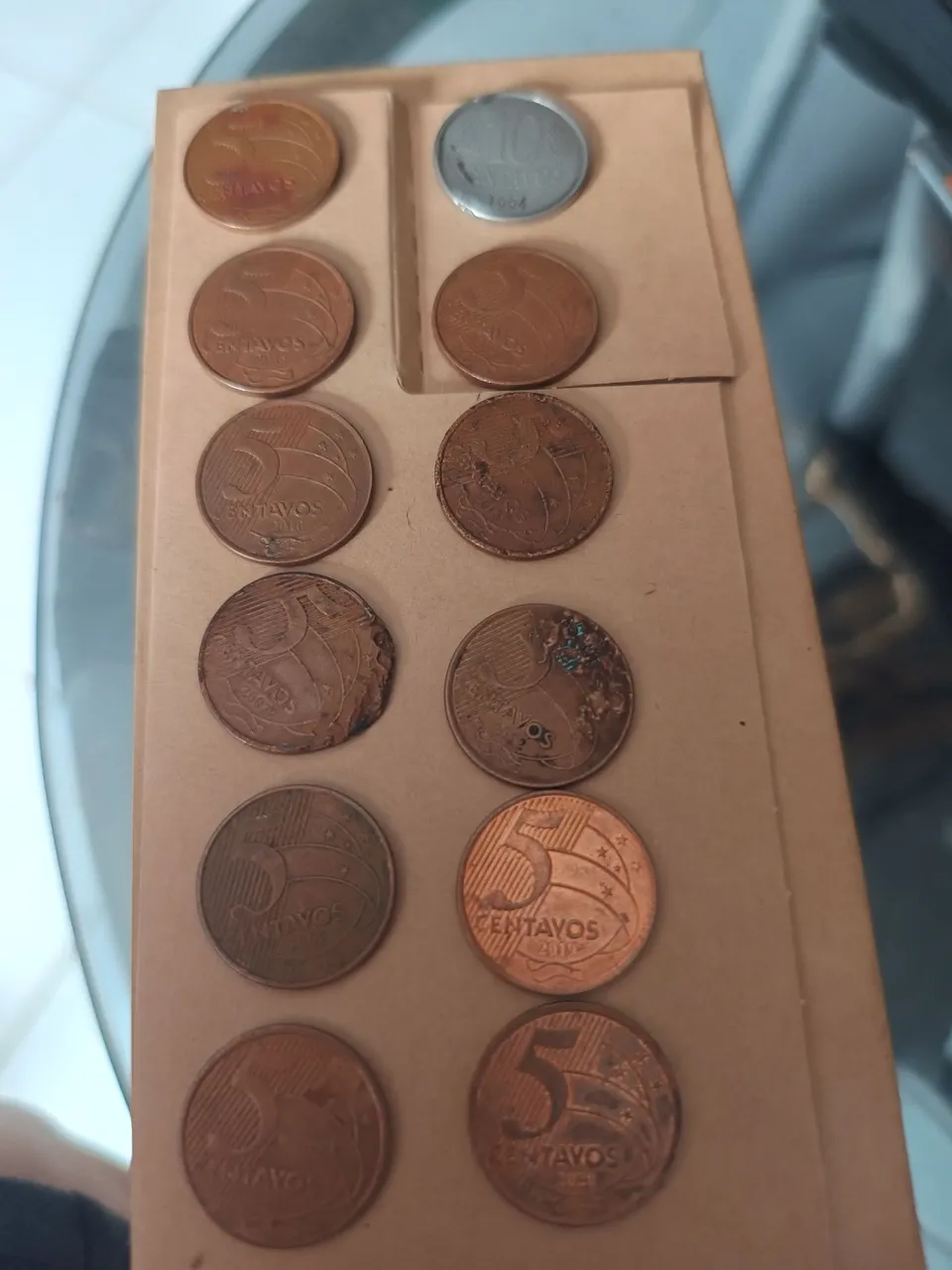 Coleção de moedas os cinco centavos todas 11 com defeito e uma de 10 centavo com defeito