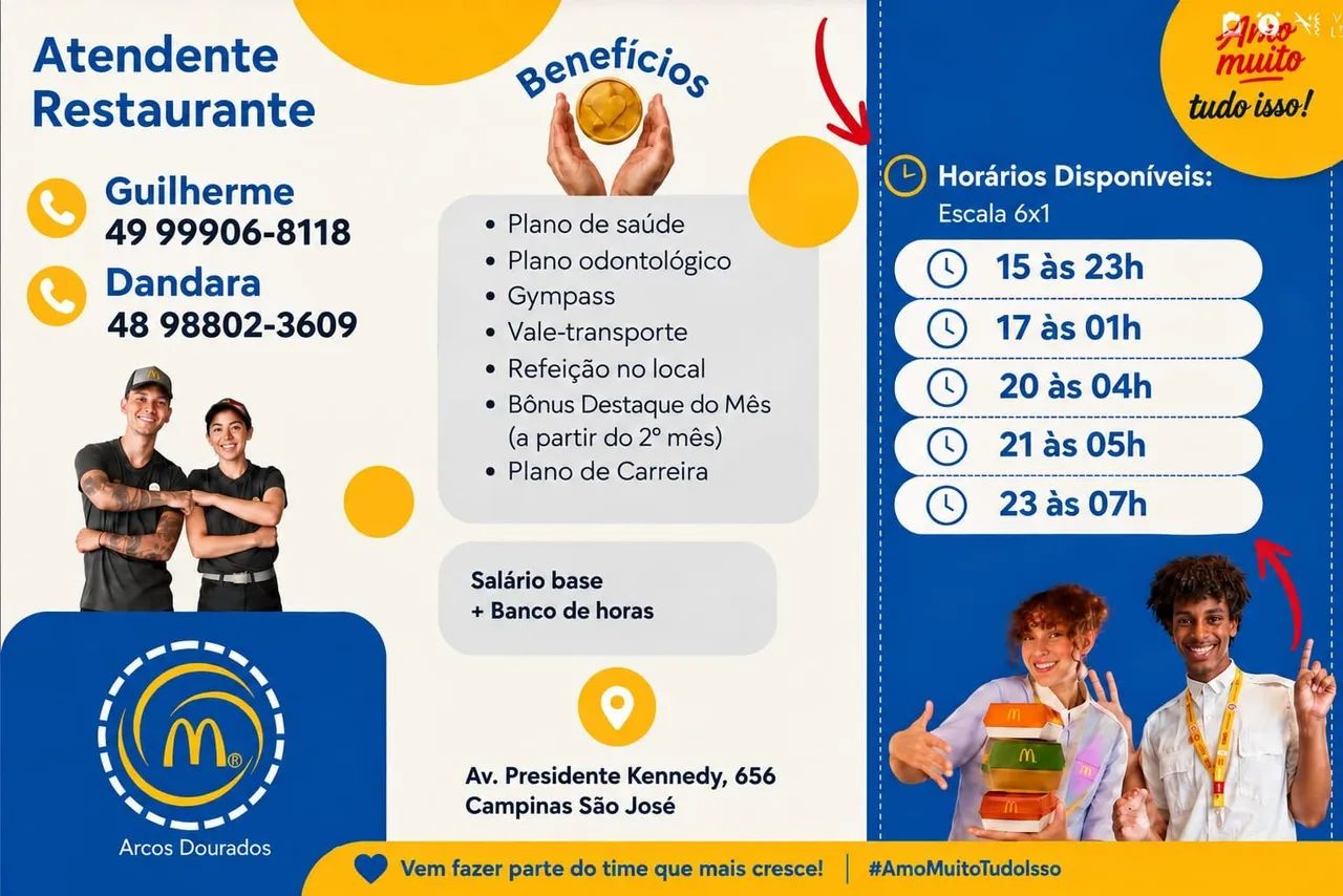 Vaga de emprego mc donalds kobrasol 