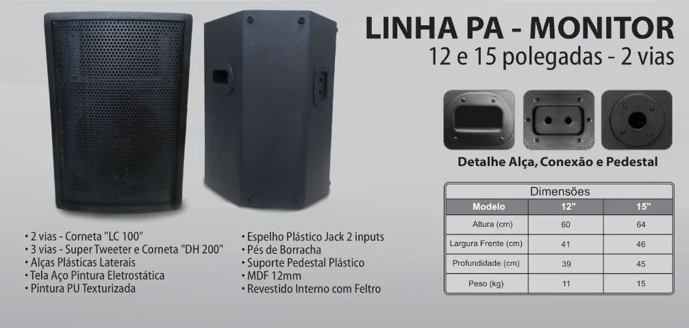 Caixa de Som Gabinete PA 12 e 15 polegadas Vazio - Foto 2