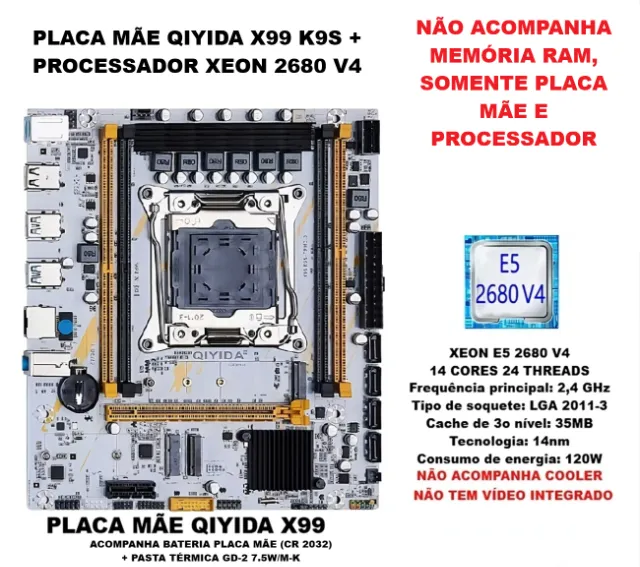 KIT XEON, PLACA MÃE X99 + XEON 2650 V4 + 16 GB DDR4 2133 MHz ECC