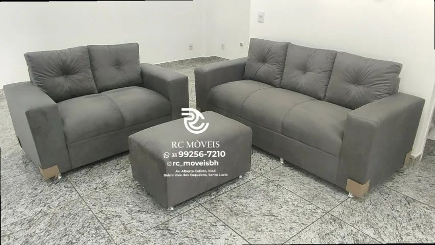 Sofá 2 e 3 lugares com Puff Suede D33 Confortável Direto da Fábrica