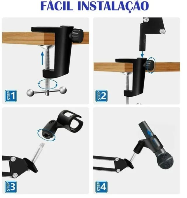 Braço Articulado Suporte Microfone Profissional Hyperx Quadcast E Solocast Mesa Podcast - Foto 5