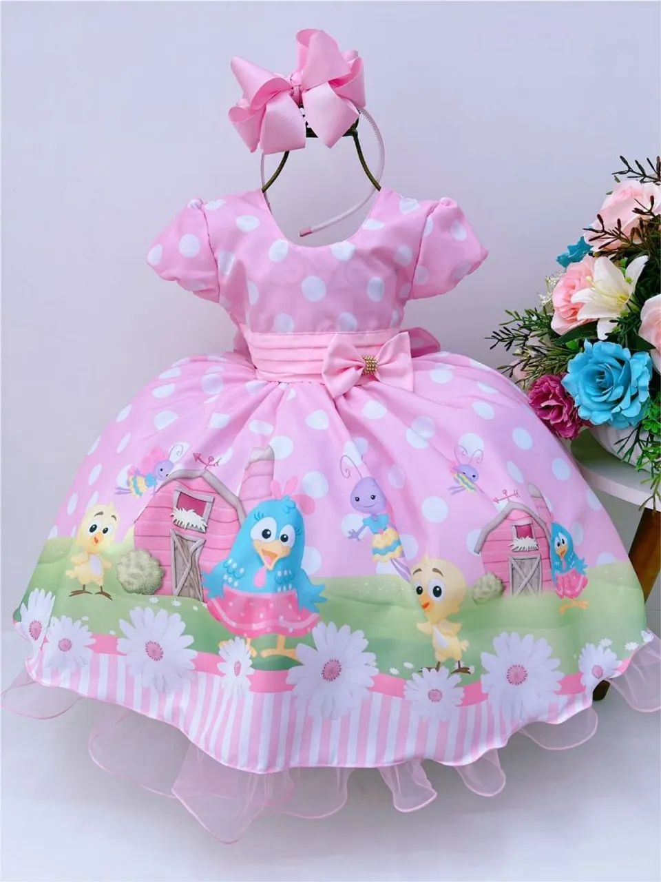 Vestido Galinha Pintadinha Rosa tam.1