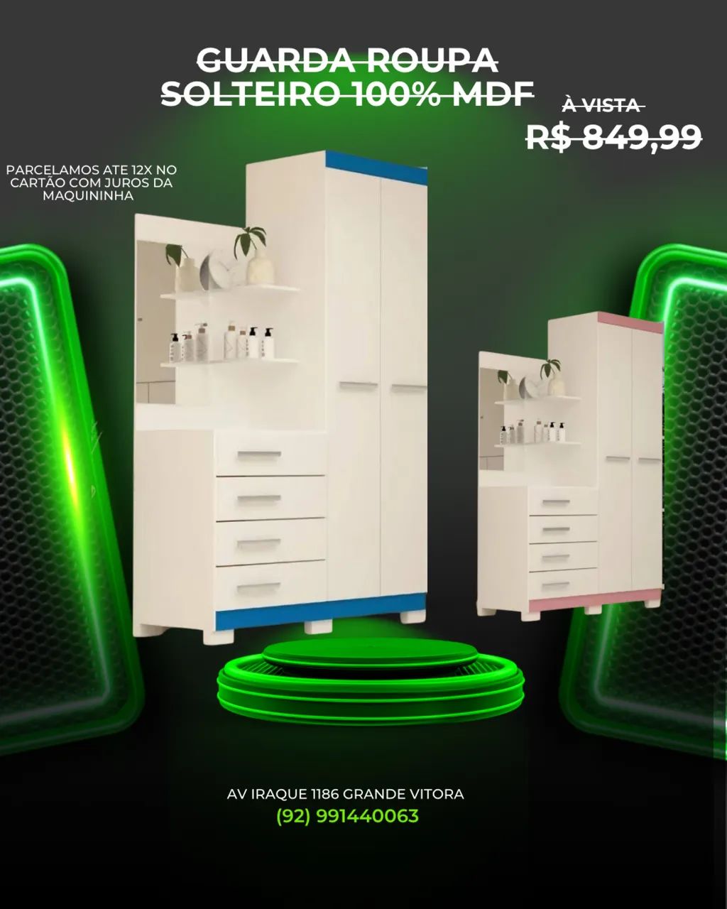 Guarda roupa solteiro 100% MDF 