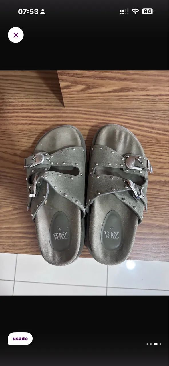 Sandália flat verde musgo Zara  - Foto 3