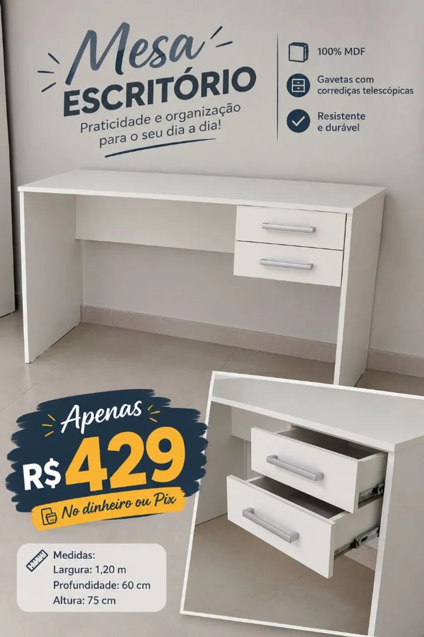 Mesa escritório 100%mdf