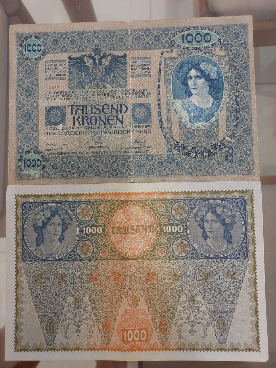 Lote 2 cédulas Áustria 1000 Kronen 1902 - Foto 2
