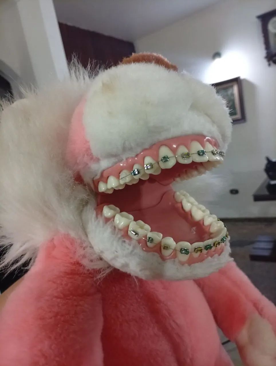 Urso de pelúcia para odontopediatria com dentes e aparelho 