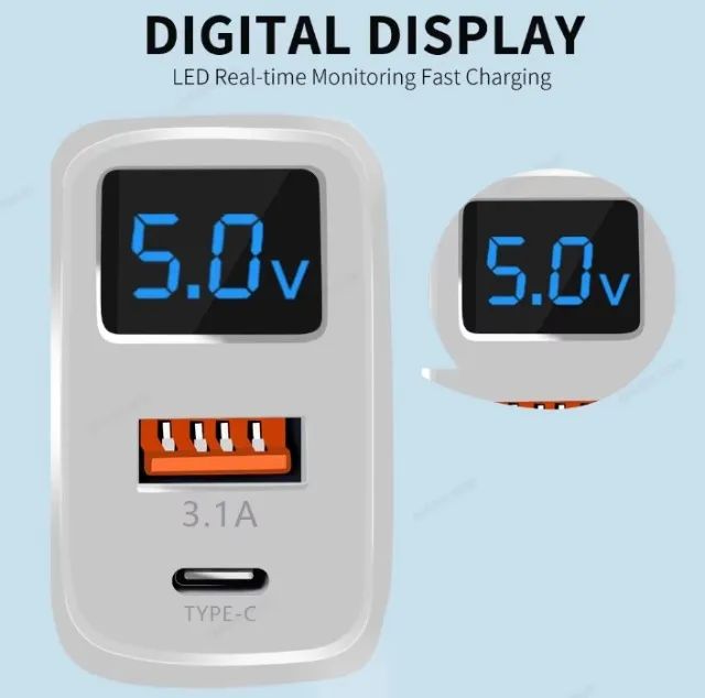 Carregador de Parede Maerknon 20W PD + QC 3.0 Display Digital Tipo C e USB - Foto 2