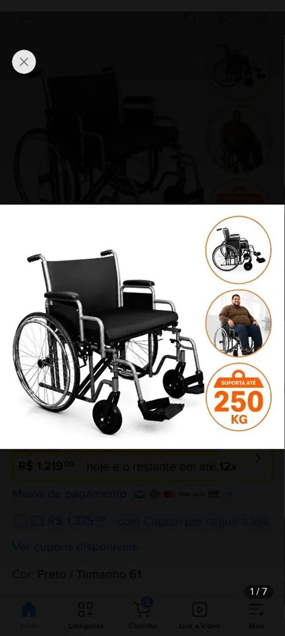 CADEIRA DE RODAS NOVA PLUS SIZE 250 KG - Foto 2