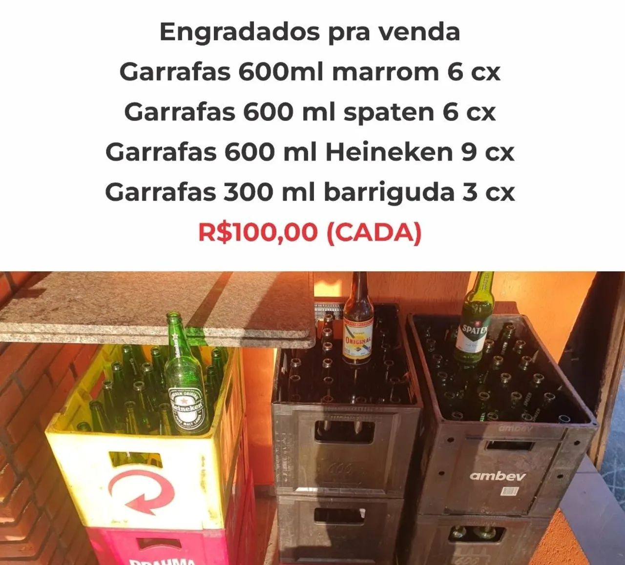 Engradado cerveja 600 ml original spate heineken