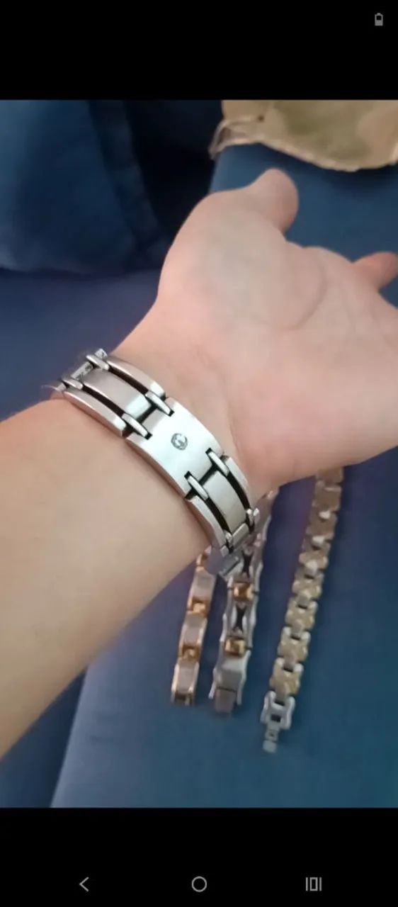 Kit completo : PULSEIRA AÇO MAGNÉTICO FOLHEADO A OURO  - Foto 5