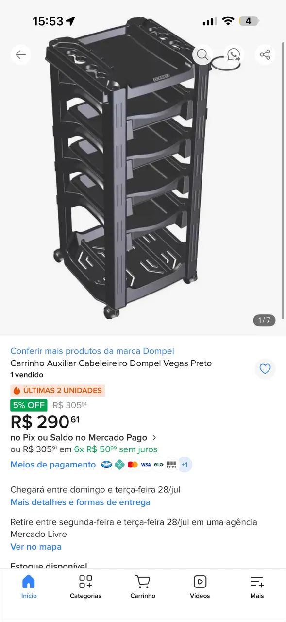 Carrinho auxiliar para salão 