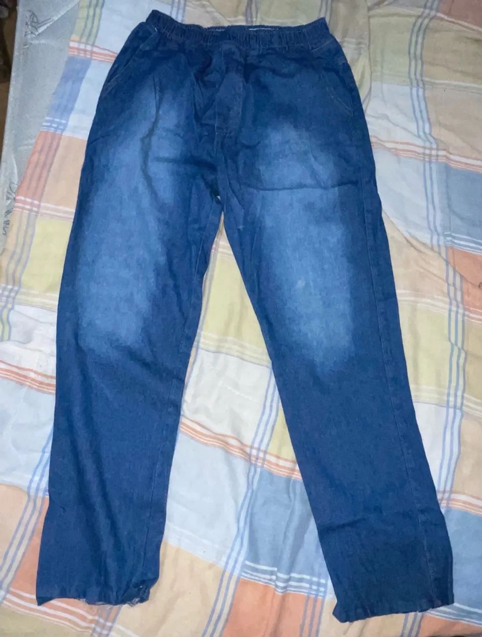 calça jeans reta com elastano azul