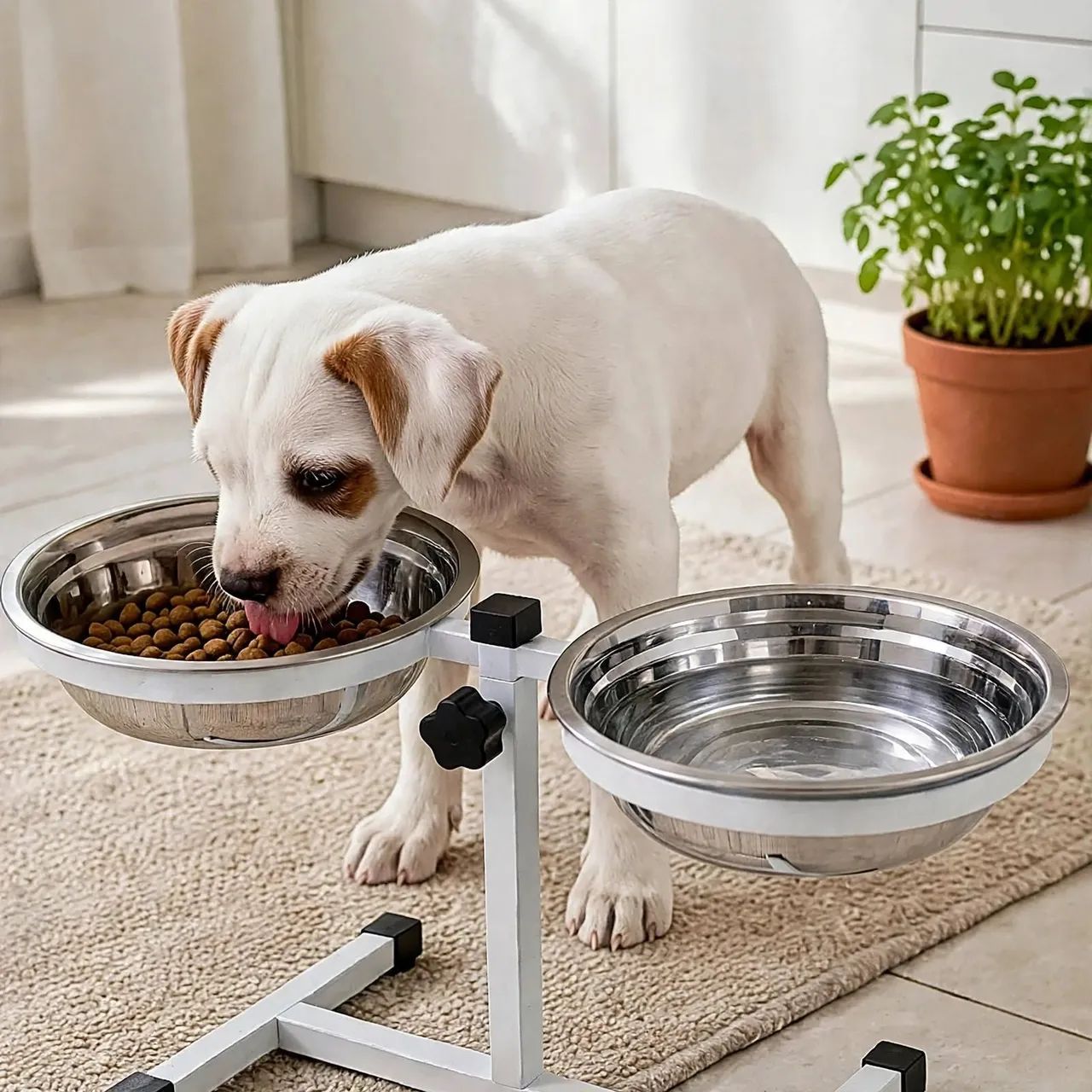 Suporte duplo elevado para pet comedouro e bebedouro com vasilhas de inox  - Foto 3