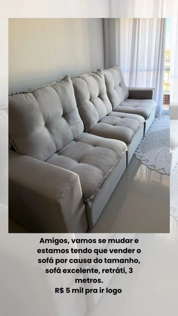 Sofa 100% retratil, 3 lugares, 3metros, pouco tempo de uso paguei 7000