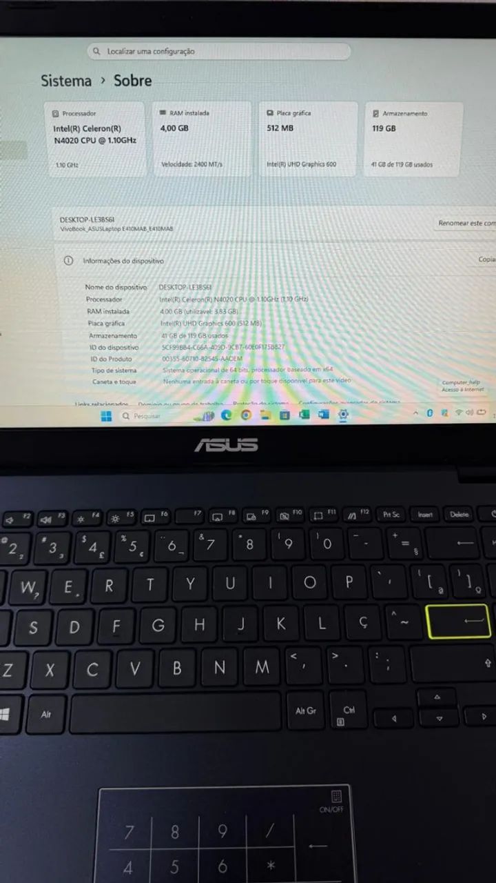 NOTEBOOK ASUS VIVOBOOK E410M - LEVE, COMPACTO E PRONTO PARA USO!! - Foto 3