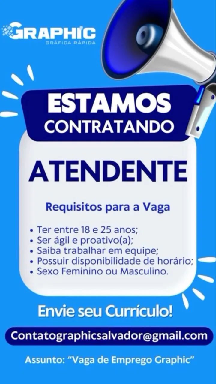 VAGA DE EMPREGO PARA ATENDENTE