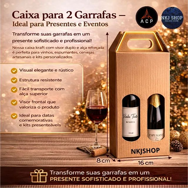 10 Caixas Papelão Com Alça 2 Garrafa Vinho Com Display Visor - Foto 3