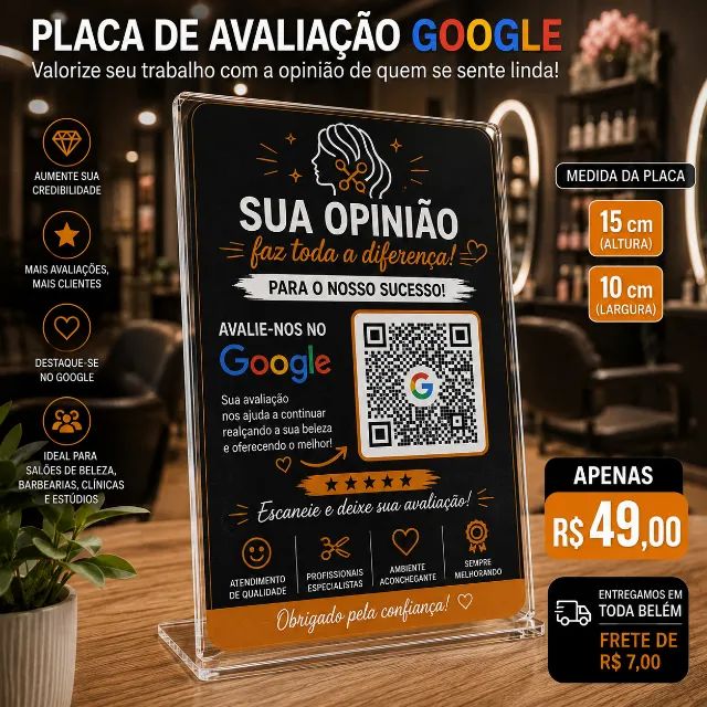 Placa Google Avaliação QR Code em Acrílico 15x10 cm | Personalizada | R$ 49 - Foto 3