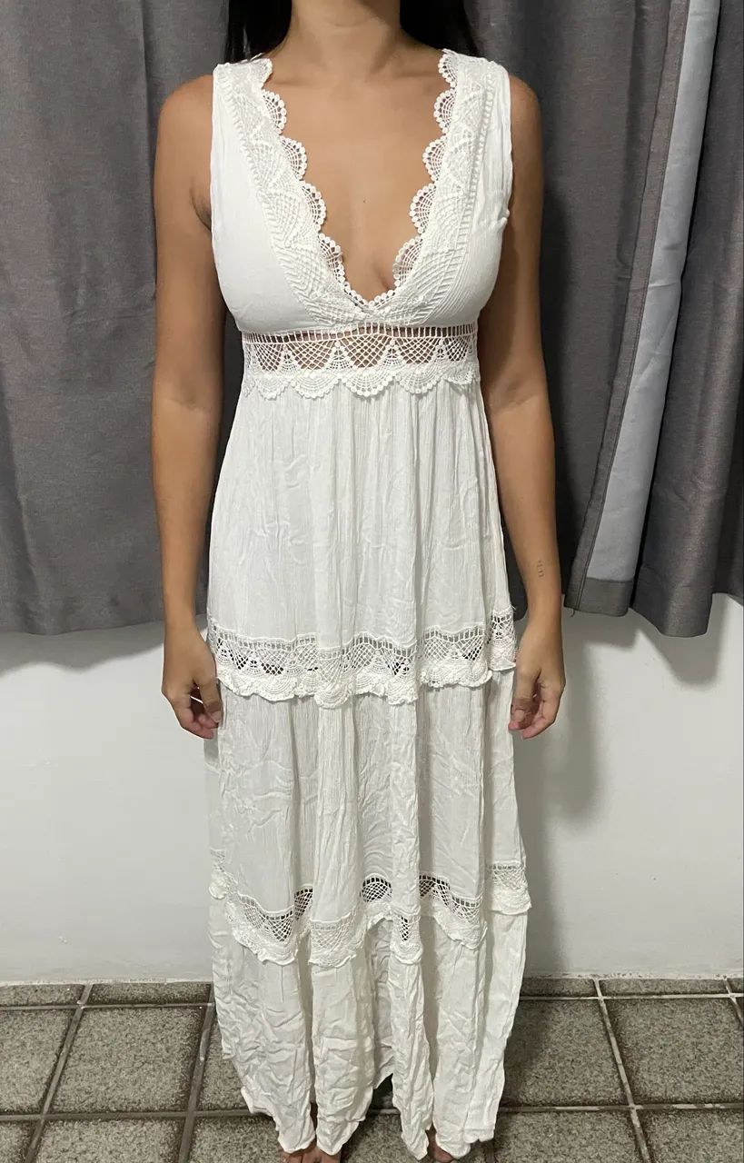 Vestido branco com renda - Tam 36 / P - Foto 2