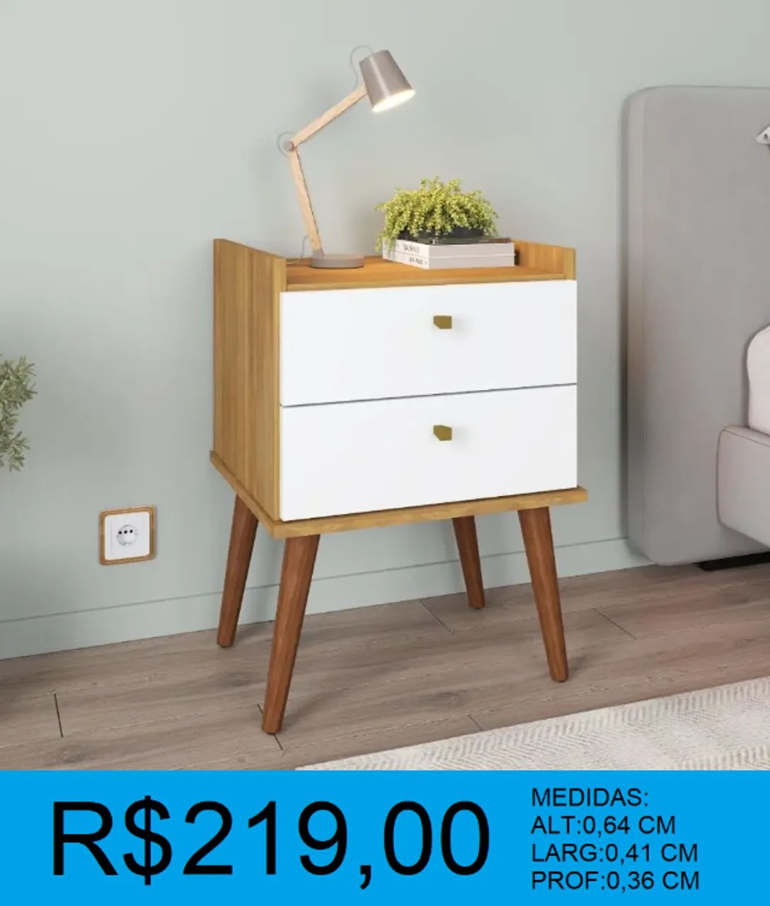 Mesa de cabeceira duas gavetas retro - temos a pronta entrega 