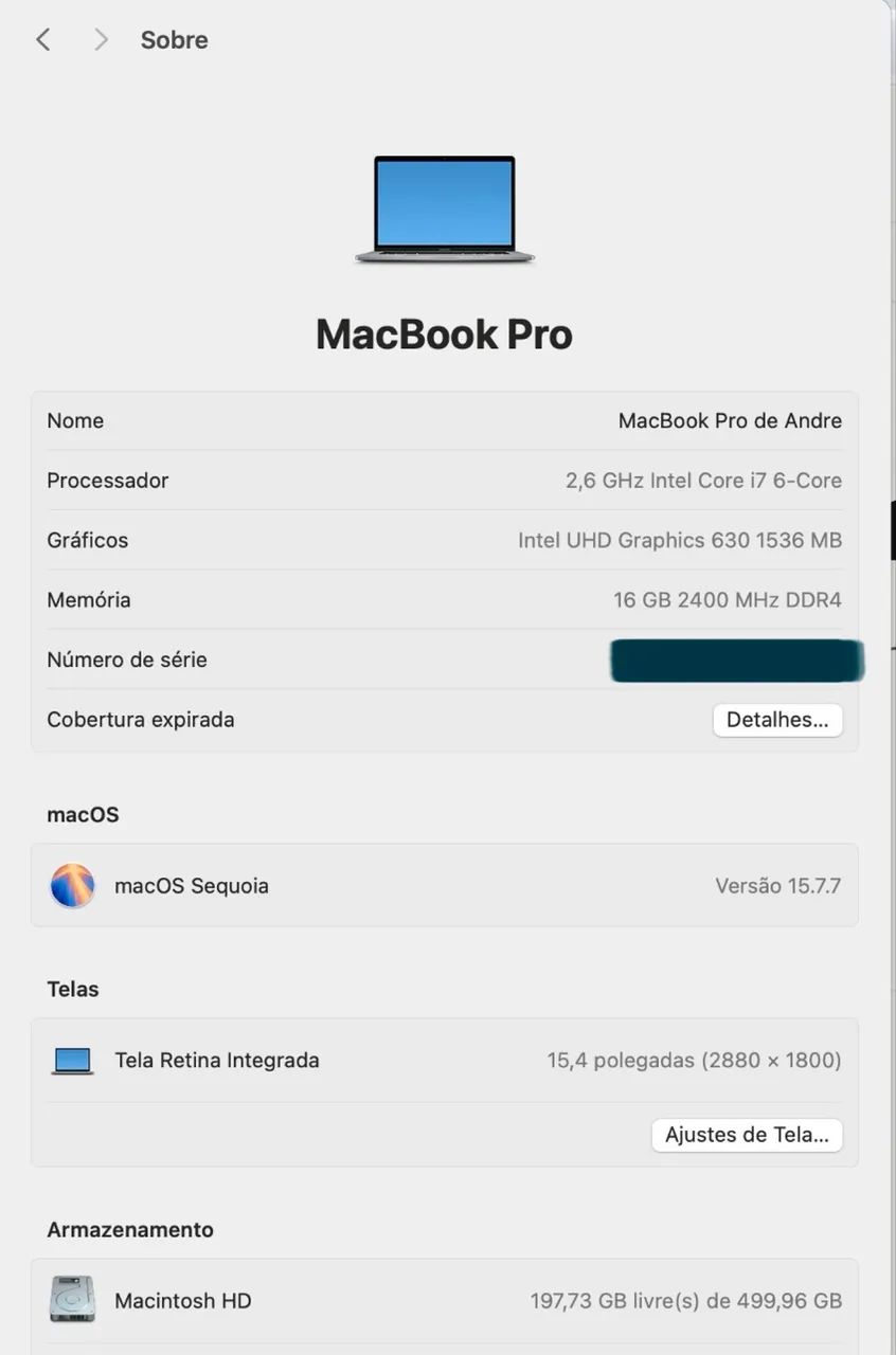 MacBook Pro 15.4pol 2018 - i7 6-Core / 16GB / 512GB SSD  - Foto 2
