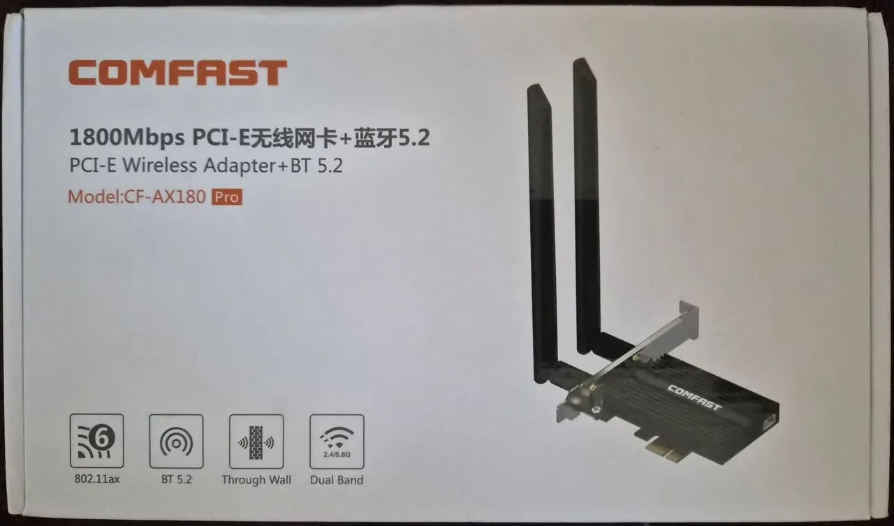 Placa de rede Wi-fi 6 e bluetooth 5.2 PCI-e 1800Mbps