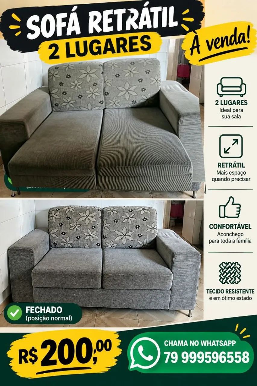 Sofá Retrátil 2 lugares 