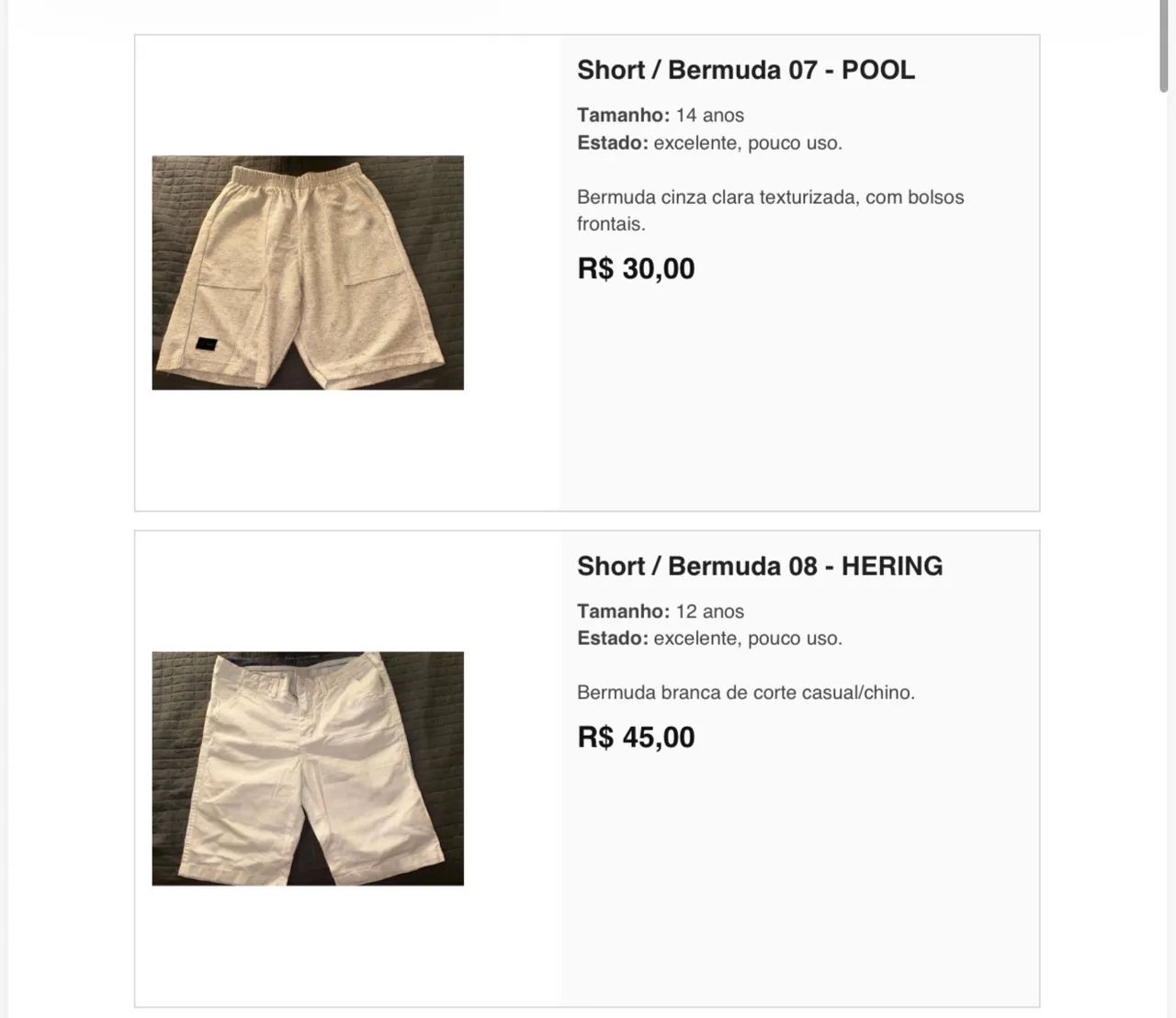 Bermudas originais  infantis