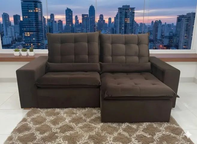 Sofá Cinema Londres 2,52m Marrom - Pillow 10cm e Almofadas Inclusas