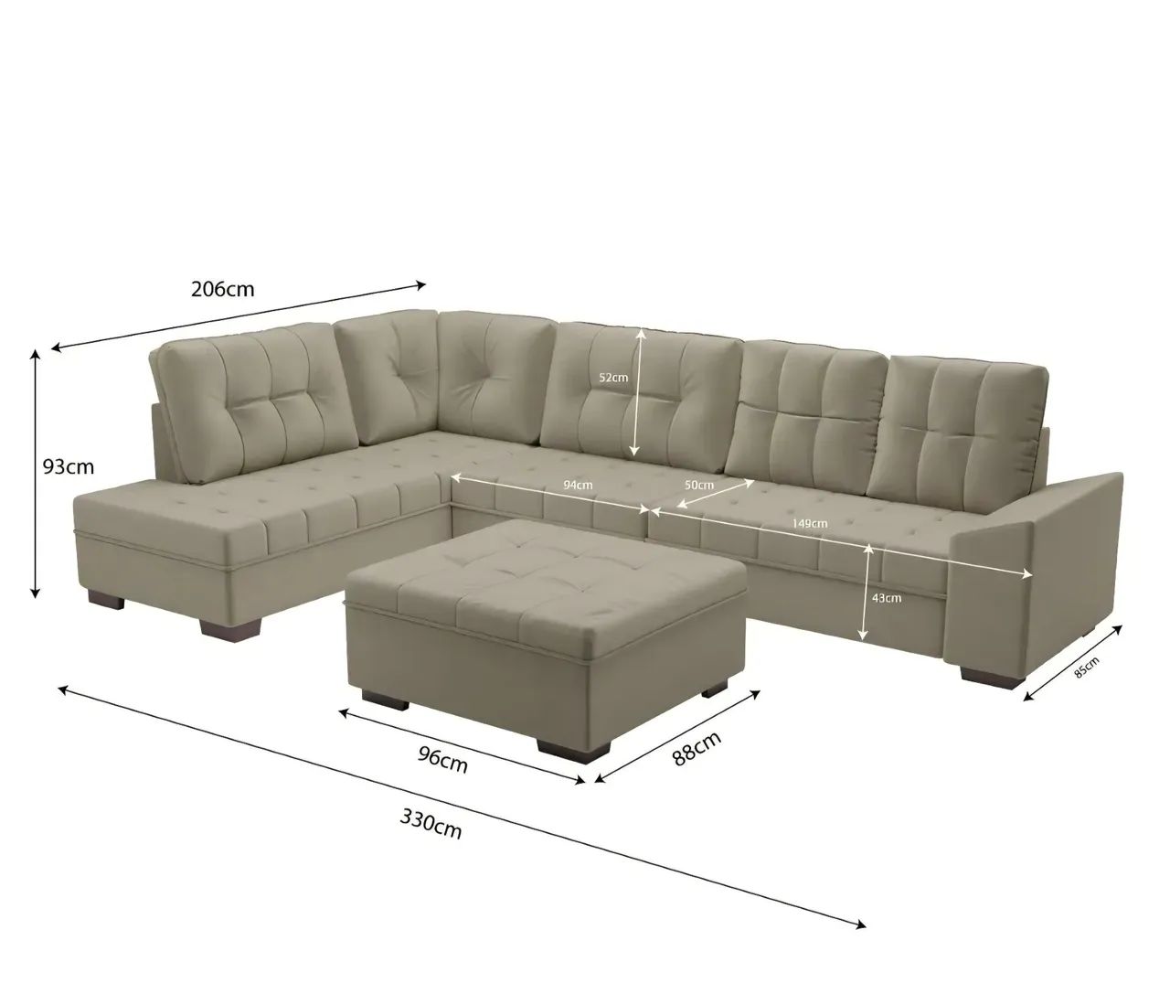 Sofa Modular 9 Lugares Turim Bege com Puff
