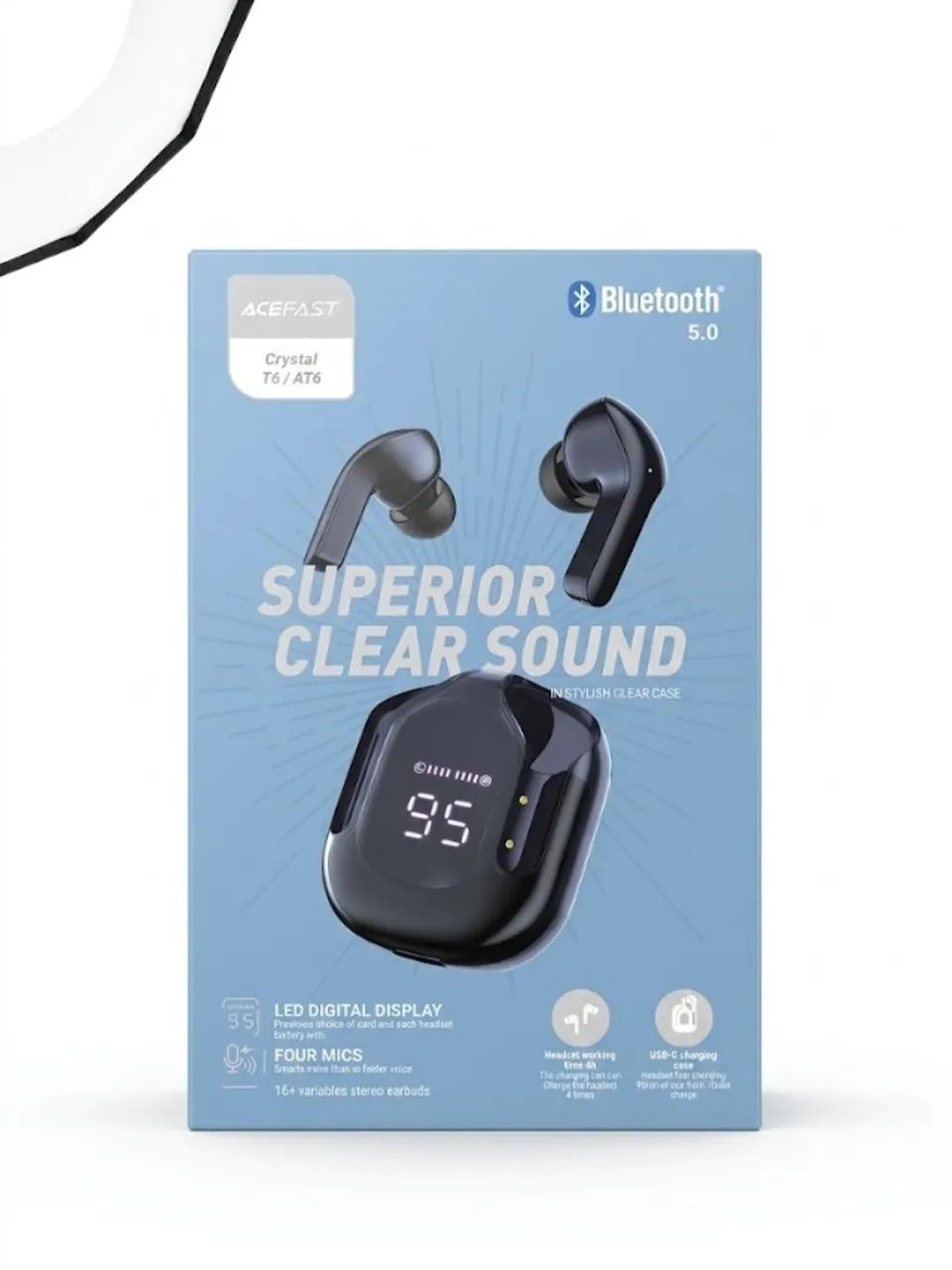 fone bluetooth 5.0 acefast cristal t6