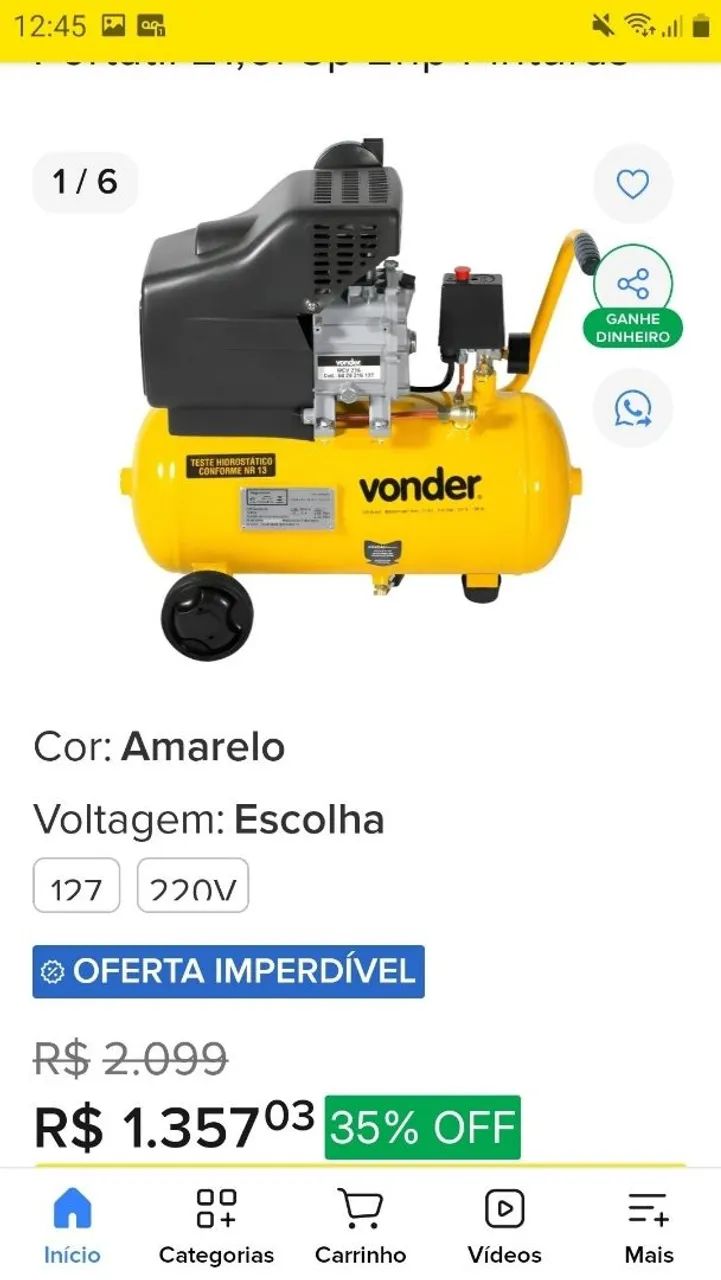 Compressor de ar da marca Vonder 24 litros  - Foto 6