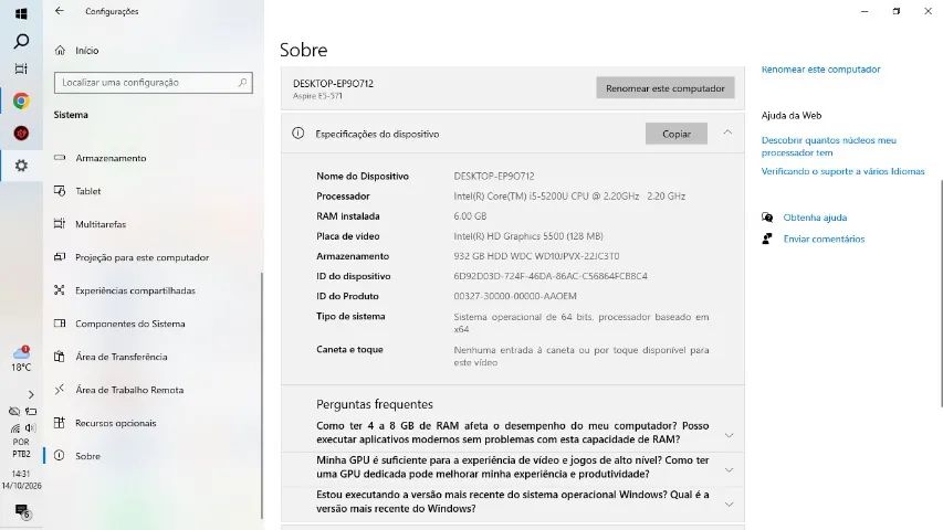 Notebook acer i5 5geracao