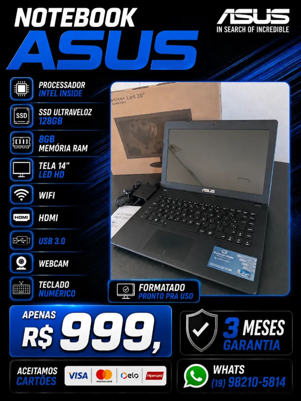 Notebook Asus SSD 8gb Ram Seminovo Garantia