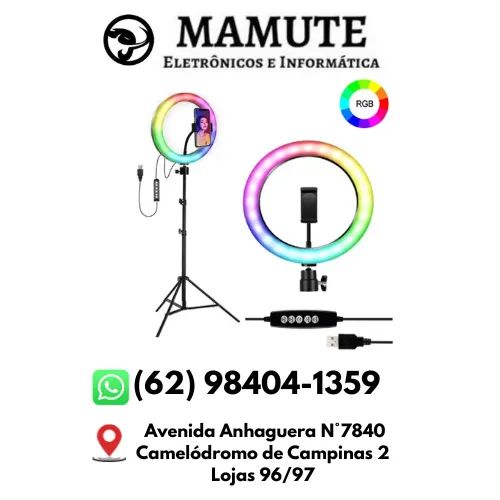 Ring Light Luz de Led RGB Colorido 10 Polegadas 26cm c/ Tripé Suporte Celular