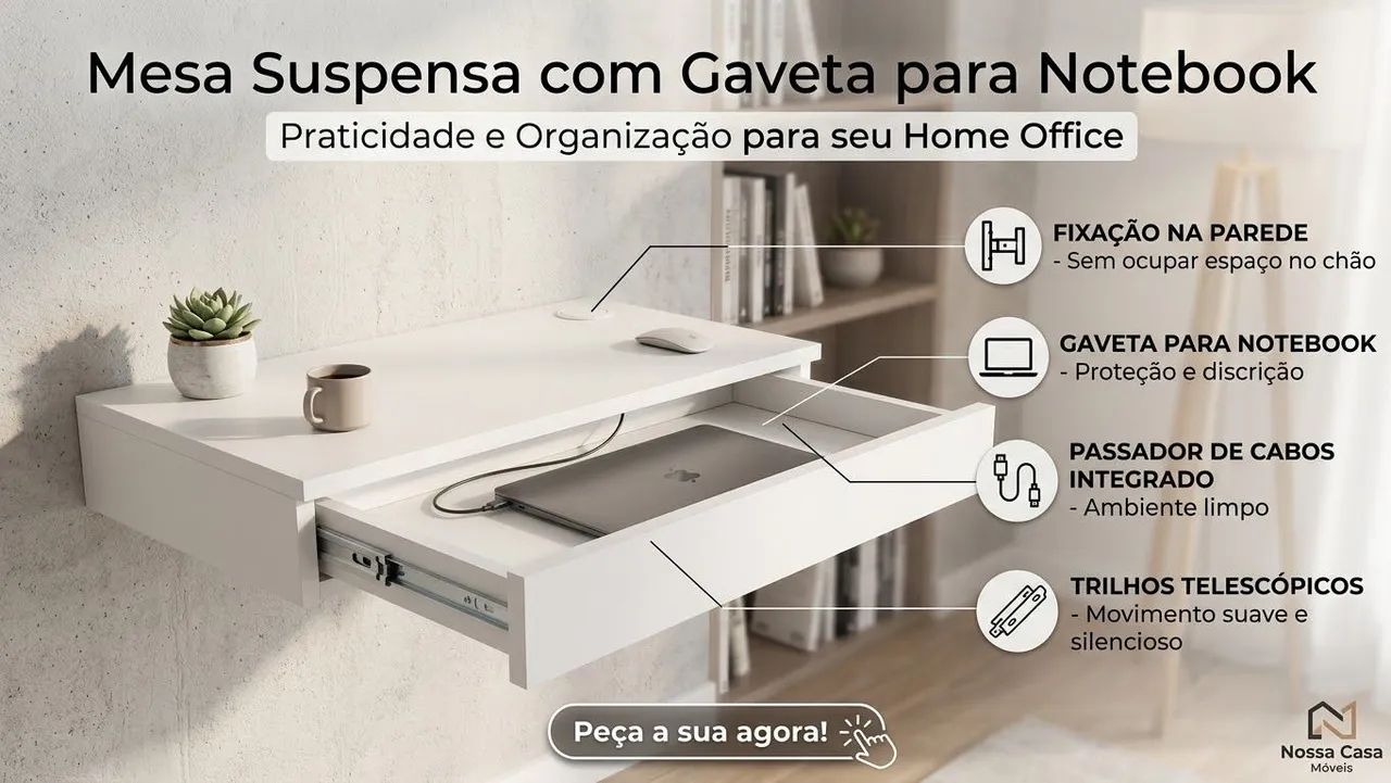 Mesa Alta Moderna com Gaveta Oculta - Design Clean