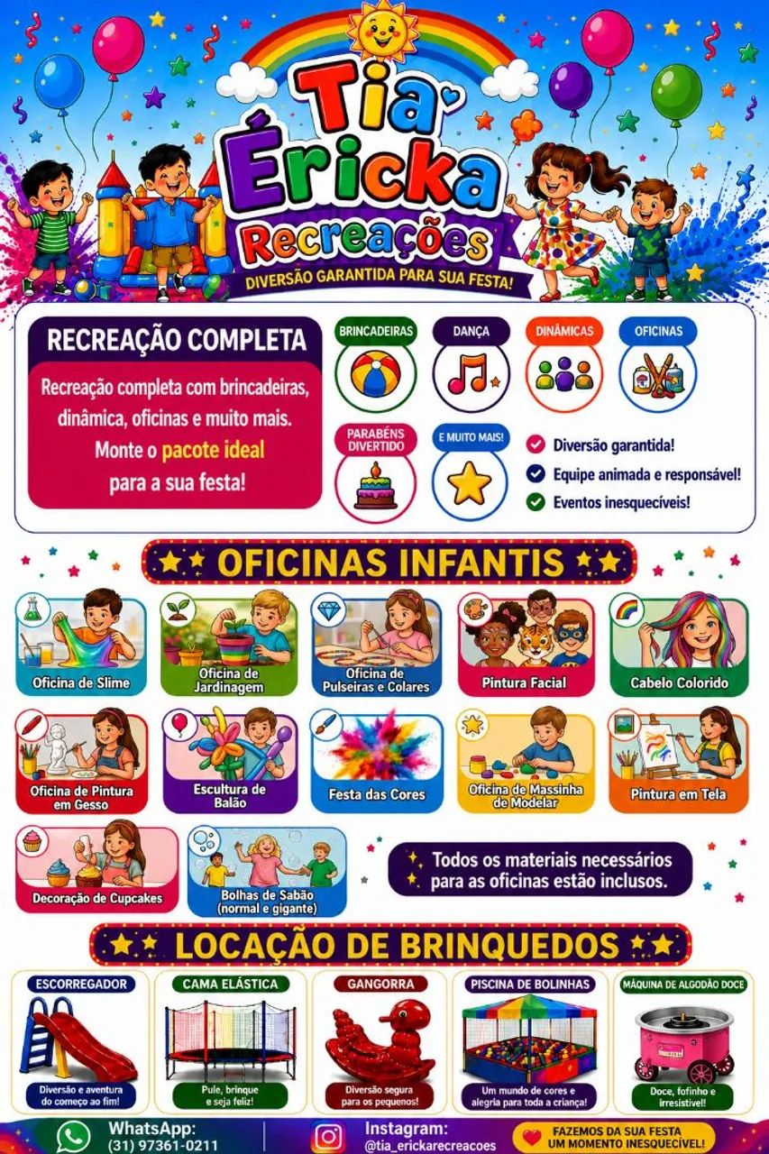 Recreação infantil e aluguel de brinquedos 