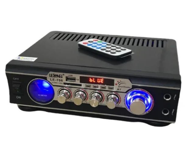 Amplificador Áudio Stereo Karaokê Bluetooth Fm Mp3 Le-706