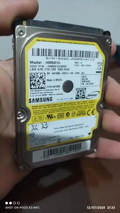 Hd Samsung 500Gb - Notebook
