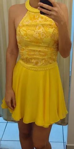 Vestido de festa curto fashion amarelo