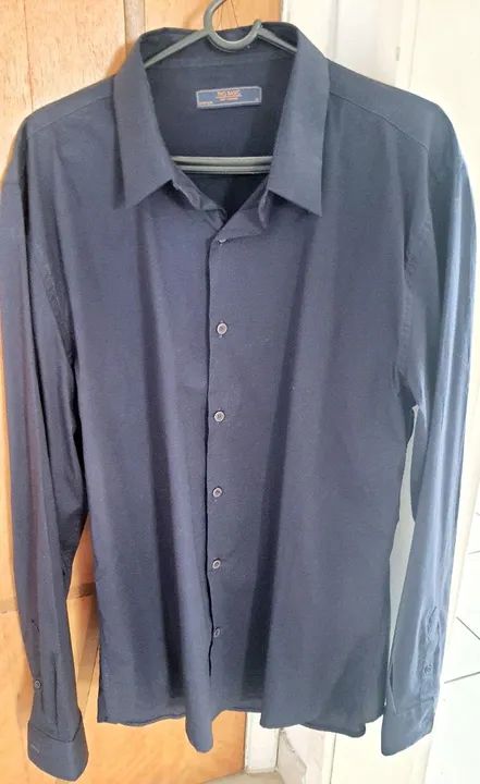 Camisa Social Masculina Manga Longa Azul marinho,TNG.