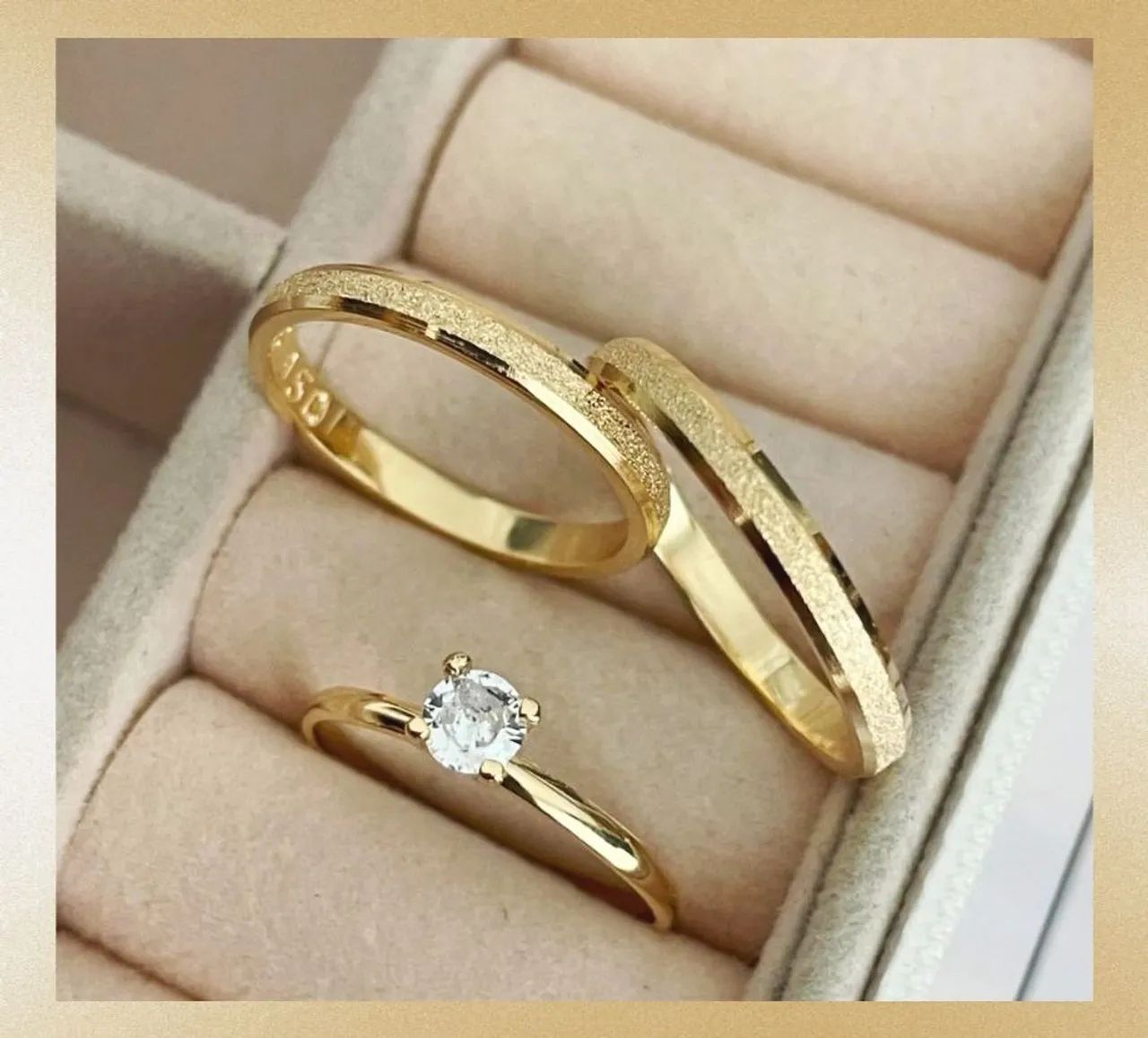 Par de Alianças Chanfradas Jateadas 3mm Ouro18K Banho. Noivado, Casamento, Promo! - Foto 2