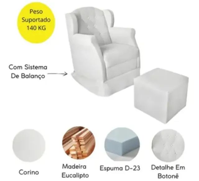 POLTRONA DE AMAMENTAÇÃO BALANÇO MANU CORINO BRANCO - Foto 6